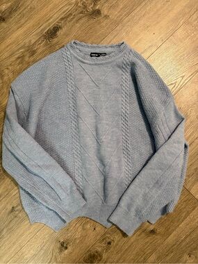 SHEIN Sky Blue Cable Knit Crewneck Sweater